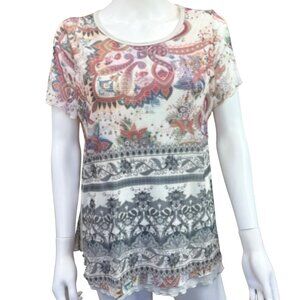 Sundance Boho Paisley Short-Sleeve Tunic Top Womens Size Large